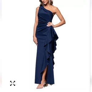 Women's Ruffled One-Shoulder Scuba Gown